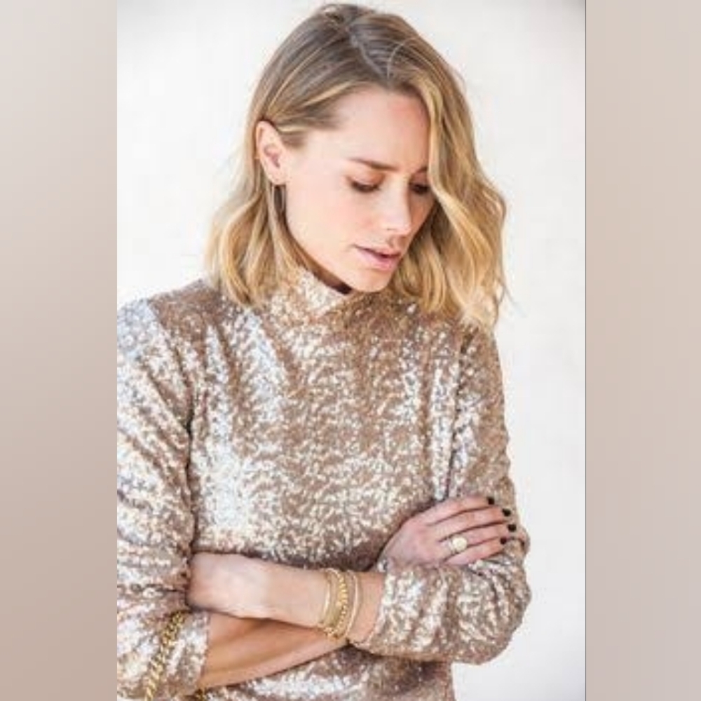 Sequin Long Sleeve Top - Rose Gold Anine Bing